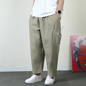 남자 린넨 와이드 팬츠 면 마바지 밴딩 스트링 포켓 빅사이즈 여름 베이지 카키 블랙_HDPA41_1