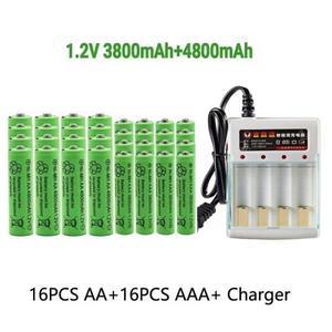 컴퓨터 시계 라디오 비디오 게임 디지털 카메라 AA AAA배터리 용 기존 1.2V AA4800mAh + 충전기 충전식 배