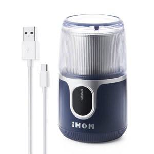 IHOM 무선 커피 그라인더 전기 USB 충전식 원두 304 스테인리스 스틸 블레이드 충전당 85 스파이스 가정 여행 캠핑용 - 블루