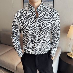 남자셔츠 봄 신상 슬림한 프린트 캐주얼 고급스러운 셔츠 지브라 심쿵신상