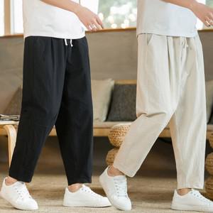남자 밴딩 린넨 9부 팬츠 허리밴딩 배기 바지 린넨코튼 혼방