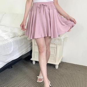 미니 플레어 린넨 스커트 허리밴딩 멕고나
