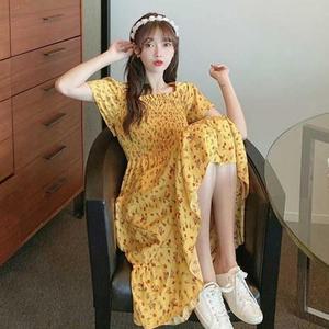 여자 데일리 쉬폰 여름 밴딩 원피스 플라워 꽃 휴가 스타일 무늬 Eb0 룩