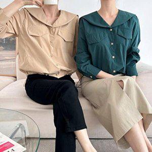 [신상오픈런]|CDH39F2|플랩 브이넥 세일러카라 허리조절 밑단스트링 정장셔츠