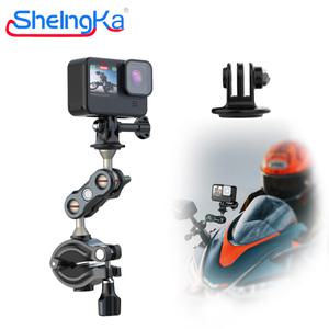 오토바이 자전거 더블 클립 브래킷 셀카 스틱 모노포드 마운트 핸들 바 스탠드 Insta360 One X2 X3 GoPro 1