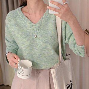 [옷자락]여자 봄 울스웨터 긴팔 나그랑 브이넥 니트