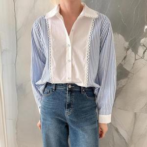 여자 코튼 레이스 박시핏 세일러카라 셔츠