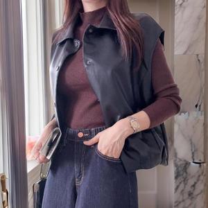 여자 카라넥 프리사이즈 가죽조끼 베스트