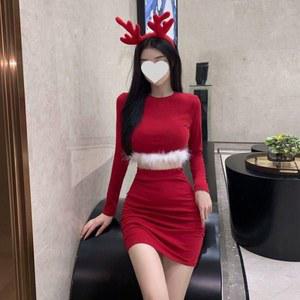 슬림핏 산타걸 이브 벨벳 섹시 성인 후드 에어슈트 미니 파티의상 산타