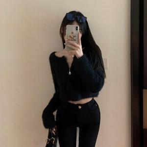 여성 카디건 숏 크롭 집업 가디건 앙고라 패션