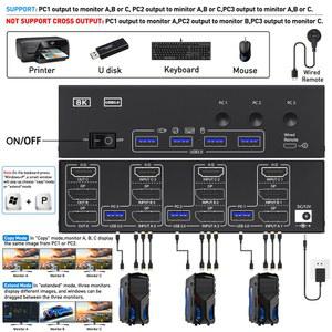 호환 및 8K 개 3 스위치, 모니터 개, 듀얼 4 @ 포트 디스플레이 HDMI 컴퓨터 KVM 60Hz, 트리플 KVM, 144Hz 4K 포트, USB KCEVE