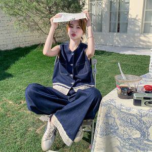 여성 레이스 데님 와이드 바지 세트 여름 캐주얼 투피스 B10Z28 뉴템1