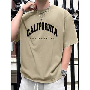 여름 남성 100% 폴리에스터 캐주얼 루즈핏 플러스 CALIFORNIA 프린트 스포츠 편안한 라운드넥 반팔 티셔츠