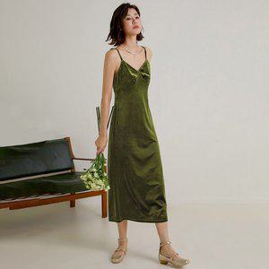 [랭썬]LS_Velvet Slip dress_OLIVE