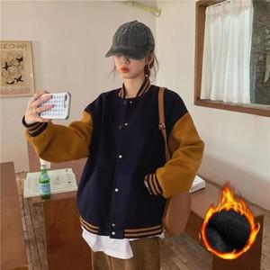 옷자락 여자 스포티 겨울 배색 기모 야구 점퍼