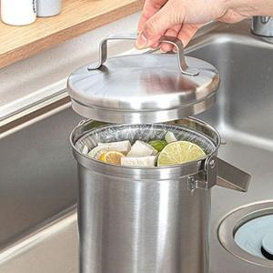 가정용 304 스텐음식물스레기통 3L 싱크대 철제 뚜껑 음쓰통 과일 야채