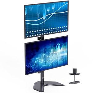 WALI 스택 모니터 마운트 수직 듀얼 스탠드 2 화면 최대 27인치 LCD LED 평면 TV, 책상용 독립형 마운트(MF002XLS), 블랙