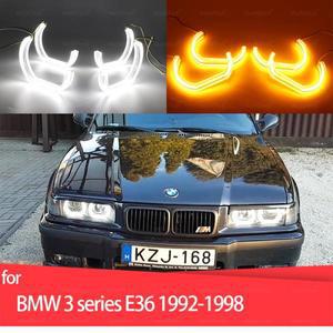 스위치백 DTM 스타일 LED 조명, 엔젤 아이 듀얼 컬러, 유로 헤드라이트, BMW E36 3 시리즈, 1992-1998