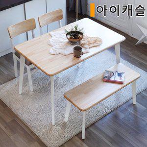[아이캐슬]스칼라 화이트 원목 벤치 4인 식탁세트(무료배송)