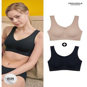 [크로커다일 이너웨어]쿨 인견 V넥 감탄브라 1+1 베이지+블랙