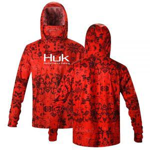 낚시복 HUK 낚시 셔츠 UPF 50 + 페이스 마스크 긴 소매 저지 여름 햇빛 차단 티셔츠 남성용 후드 커버 의류