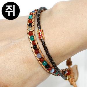 호연 불교 기원 돈 붙는 원석 가죽팔찌 (쥐띠) 십이지간 띠별 팔찌