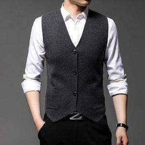 남성조끼 비즈니스 가디건 니트 민소매 조끼 V넥 가을 남자 정장 라이트