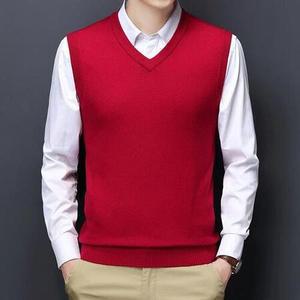 남성조끼 브이넥 남자 니트 울 겨 솔리드 민소매 조끼 가을