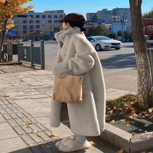 셀_여성 긴 모피 코트 양털 인조 퍼 일체 스웨이드 여중 롱 겨울 도톰한 밍크 모직