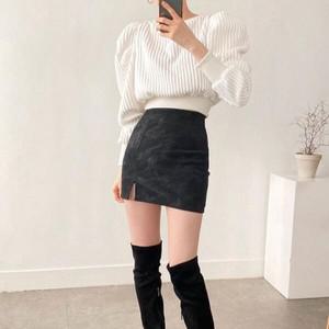 옷자락 여자 겨울 패션 트임 레더 미디 스커트