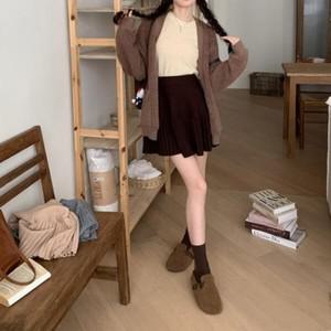 옷자락 여자 하프 플리츠 A라인 겨울 미니스커트