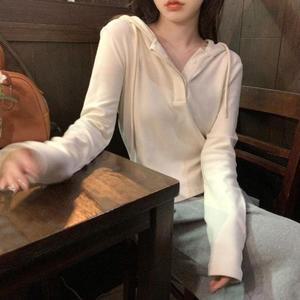 [OFLP58PO]봄 가을 환절기 편한 여성 단추 후드티셔츠