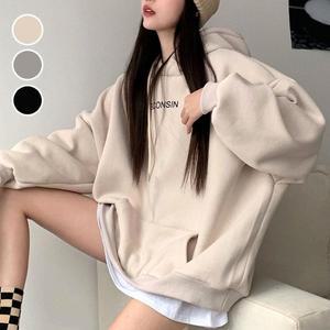 [OFLPN740]봄 가을 여성 루즈핏 앞뒤 포인트 후드티셔츠