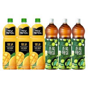 한번에먹자 과즙음료 2종 혼합세트 / 미닛메이드 망고 1.5L 3개 + 웅진 초록매실 1.5L