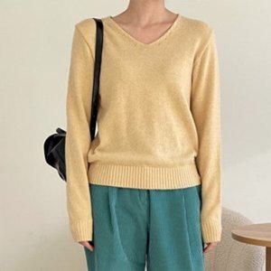 [신상오픈런]|KDT88D1|브이넥니트 얇은긴팔 간절기 데일리룩 슬림 여성티셔츠