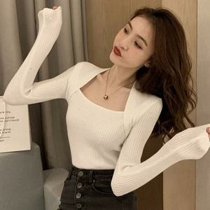 [오노마] ONM 이너 슬림핏 니트티셔츠 볼레로소매 스퀘어넥 봄가을