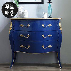 델피 원목 엔틱 3단 서랍장 콘솔 인테리어(블루)