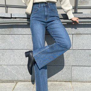 [옷자락]여자 겨울 빈티지 컷팅 진청 스판 슬림 일자 데님팬츠_P378699264