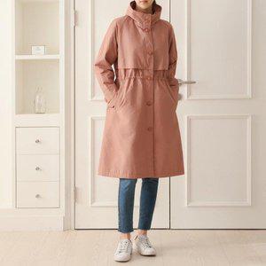 [옷자락]여성 분홍잠바 하이넥 스트링 단추 사파리 롱코트_P334785898