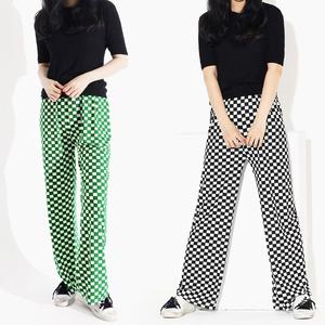 바둑판 무늬 패턴 여성 허리 밴딩 편한 트레이닝 팬츠