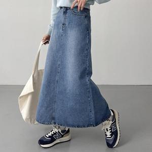 여자 봄데님 워싱 슬릿 에이라인 MAXI 롱스커트