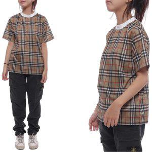 [부산점][버버리][버버리] 24SS 체크 메시 반팔티셔츠 (8078636 ARCHIVE BEIGE 24S)