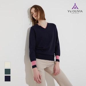 [비비올리비아] 브이넥 칼라배색 니트_VVBBL3X1331