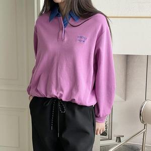 투톤 카라 아방 레터링 봄긴팔 피케맨투맨 밑단셔링