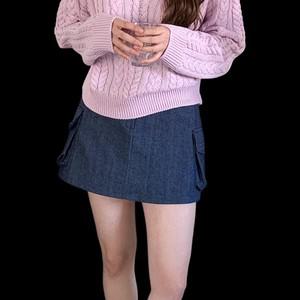 여자 뒷밴딩 카고 데님 미니 스커트