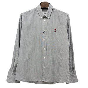 [AMI](명품) 25SS 아미 하트 로고 버튼 다운 스트라이프 코튼 옥스포..