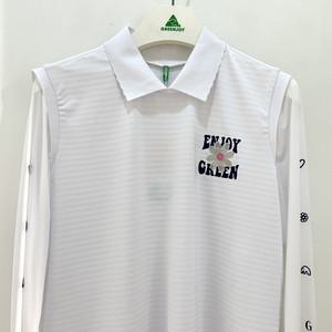 [행복한백화점][그린조이] 소매배색 솔리드 긴팔 카라 PK 기능성 티셔츠 화이트 여성 GP23KY26W
