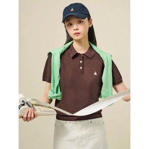 갤러리아 [BF5351C04D] 25SS 허니콤 칼라넥 반소매 니트 - 브라운