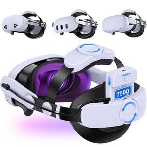 메타 퀘스트 3/3S/퀘스트 2 시간 탈착식 플레이 조절 스트랩 가능한 OCULUS용 및 7500MAH 강화 VR 지원 장착 포함 엘리트 연장 배터리 헤드 팩 헤드셋
