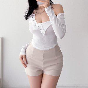 [신세계라이브쇼핑][옷자락] 여자 심플 사이드 핀턱 스판 무지컬러 숏팬츠